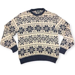 Men’s Vintage 90s Lands End Snowflake Knitted Cotton Sweater Sz Large MADE IN US